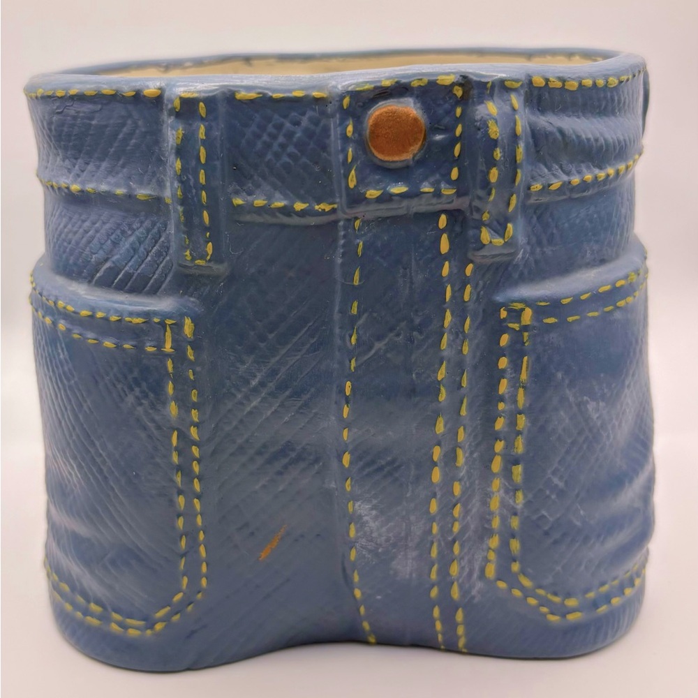 Handpainted Kitschy Blue Jeans/ Jorts Ceramic Planter